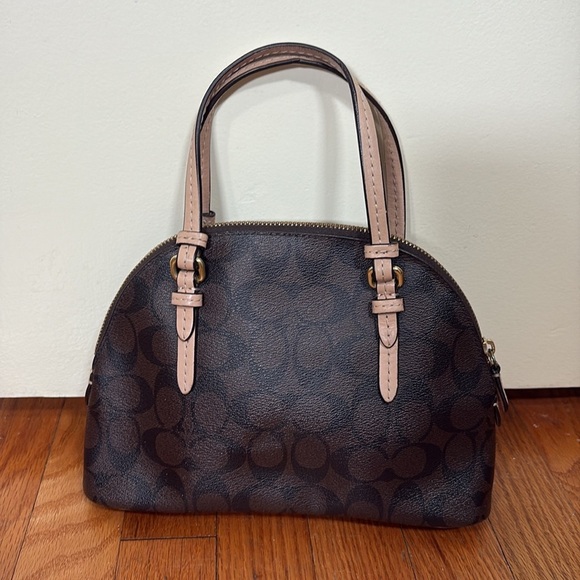 Coach Peyton Mini Signature Cora Domed Satchel Brown Tan # F32584 - Picture 2 of 13